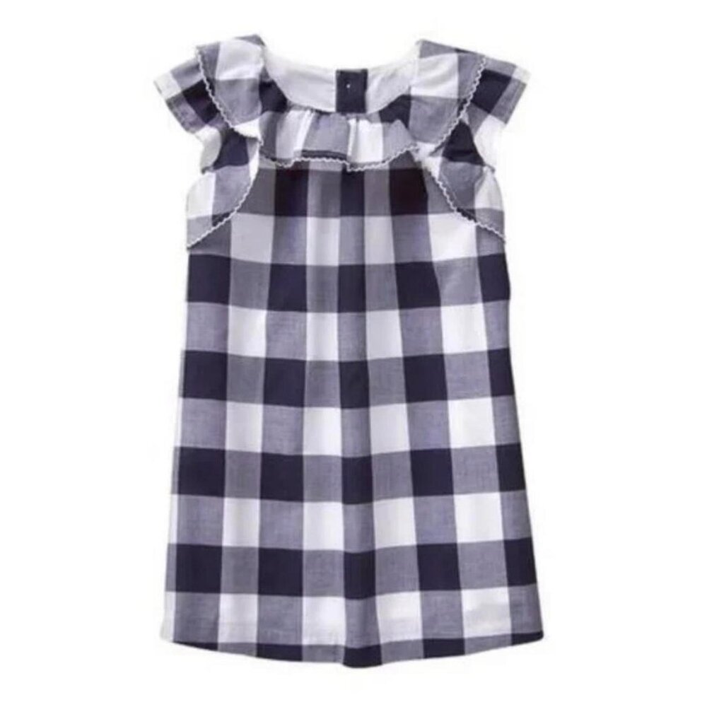 Janie & Jack Baby Gingham Dress Ruffle Collar Girls Cotton Summer Spring Size 5